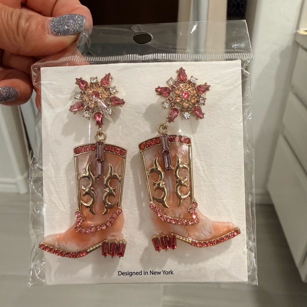 Chic Pink Boot Earrings with Floral Design